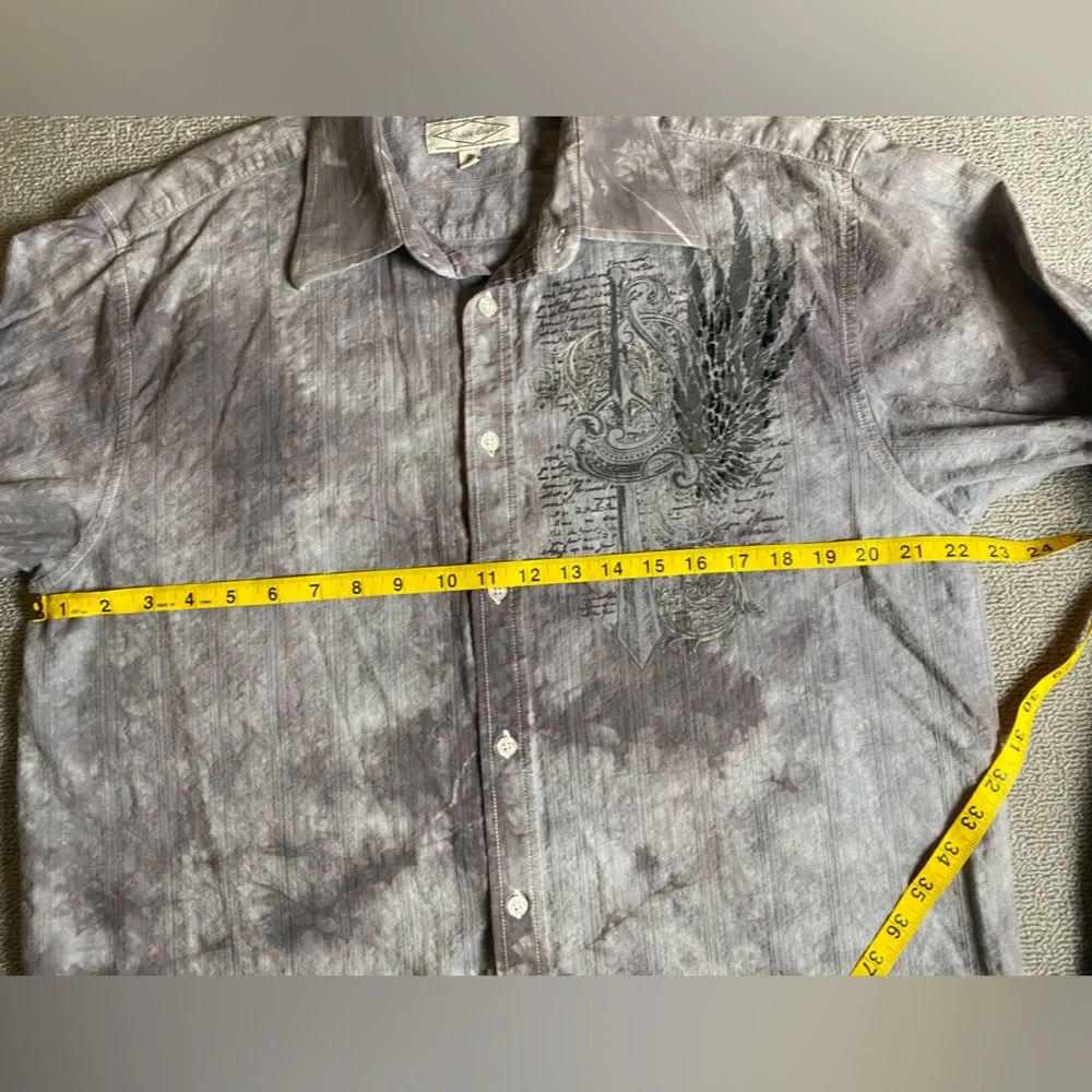 Men's Eighty Eight Gray Button Down Y2K Vintage Affliction Inspired Bikercore - Picture 5 of 6